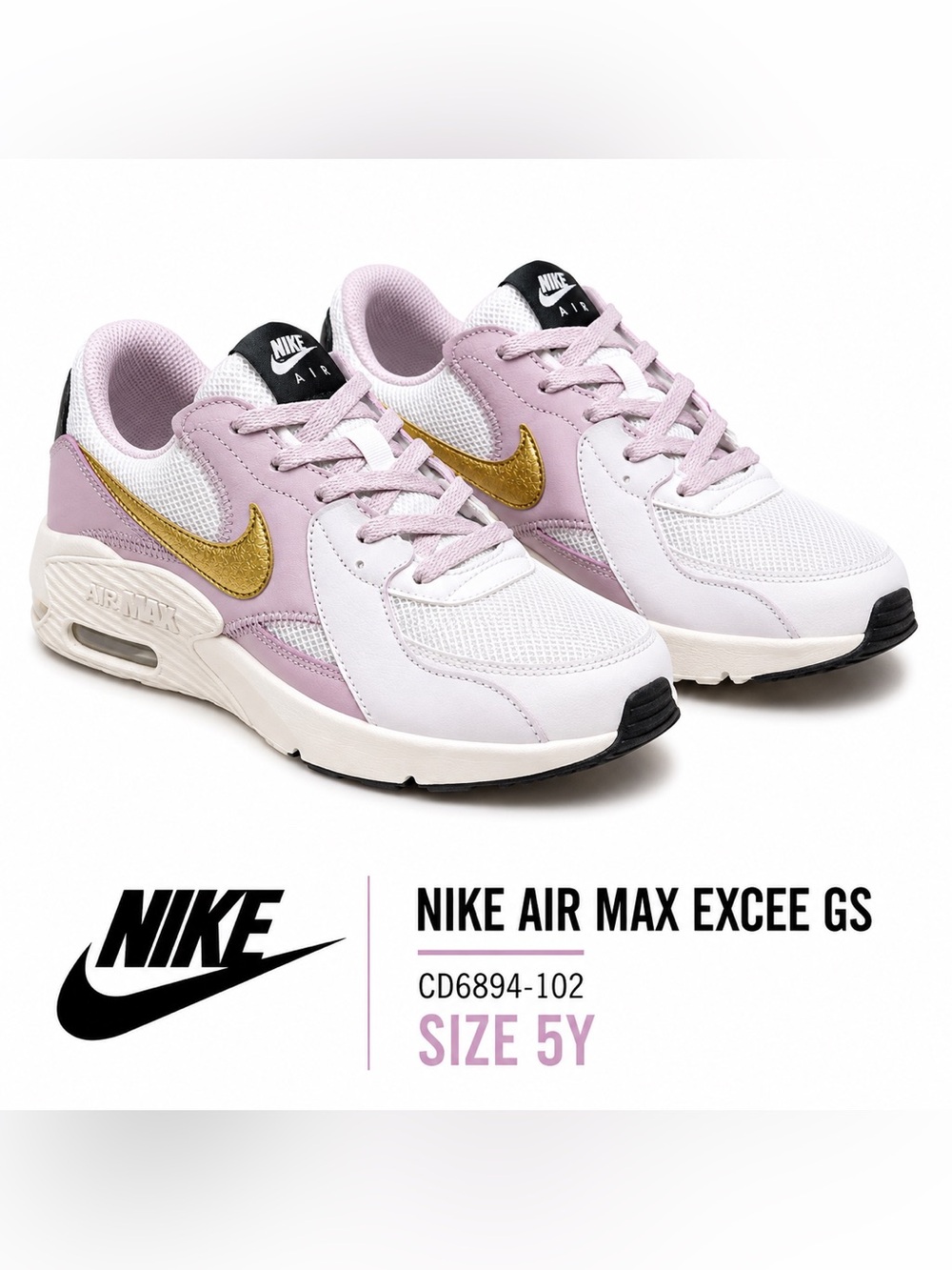 Nike Air Max Excee GS Iced Lilac Metallic Gold White Size 5Y NEW NWOB